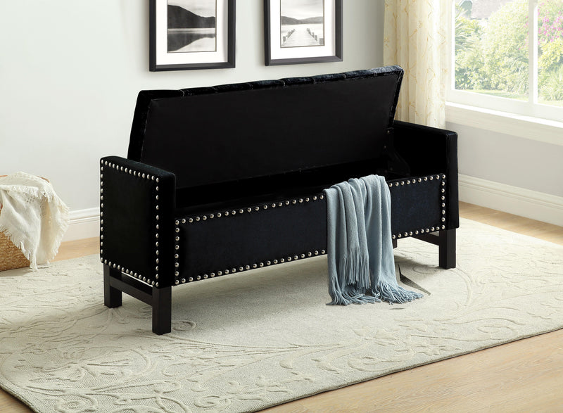 Paige Storage Bench - Black Velvet - The Fine Furniture
