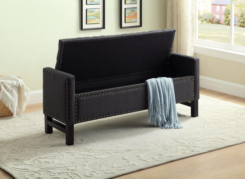 Paige Storage Bench -Charcoal Fabric - The Fine Furniture