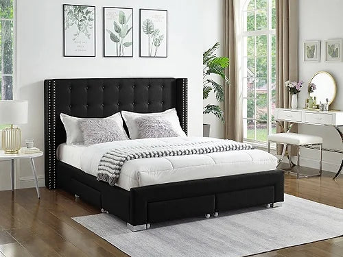Mia Bed Frame - Black Fabric - Double/Queen/King - The Fine Furniture
