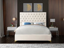 Aby Bed Frame - Creme Velvet Fabric - Double/Queen/King - The Fine Furniture
