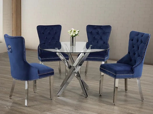 Noah 5pc Dining table set - Blue Velvet - The Fine Furniture
