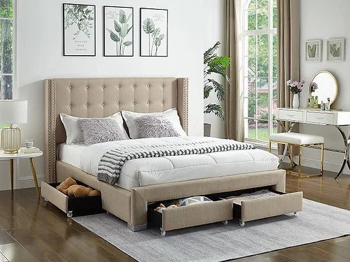 Mia Bed Frame - Beige Fabric - Double/Queen/King - The Fine Furniture