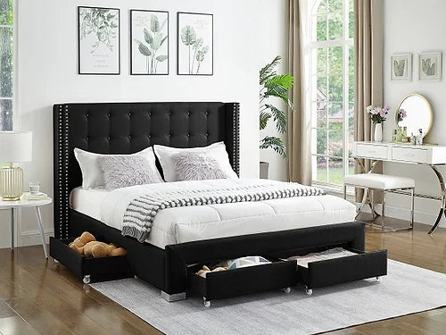 Mia Bed Frame - Black Fabric - Double/Queen/King - The Fine Furniture