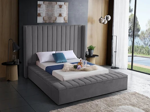 Adeliza Bed Frame - Grey Velvet Fabric - Queen/King - The Fine Furniture