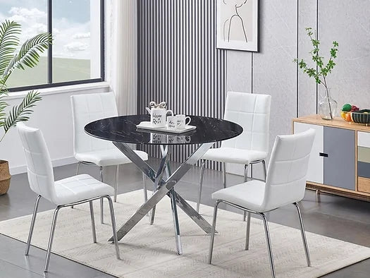 Finley 5pc Dining table set - White Leather - The Fine Furniture