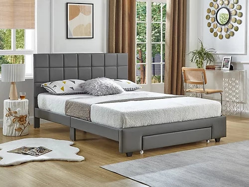 Sophia Bed Frame - Grey Leather - Double/Queen - The Fine Furniture