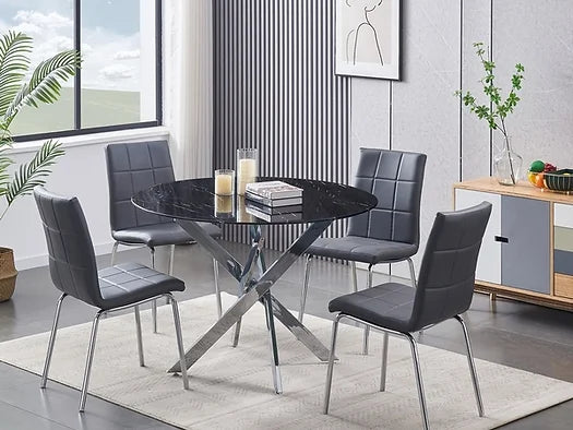 Finley 5pc Dining table set - Grey Leather - The Fine Furniture