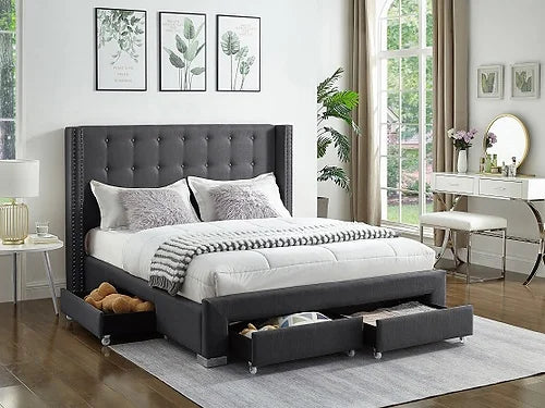 Mia Bed Frame - Black Velvet Fabric - Queen/King - The Fine Furniture