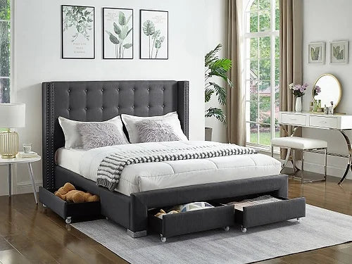 Mia Bed Frame - Grey Fabric - Double/Queen/King - The Fine Furniture